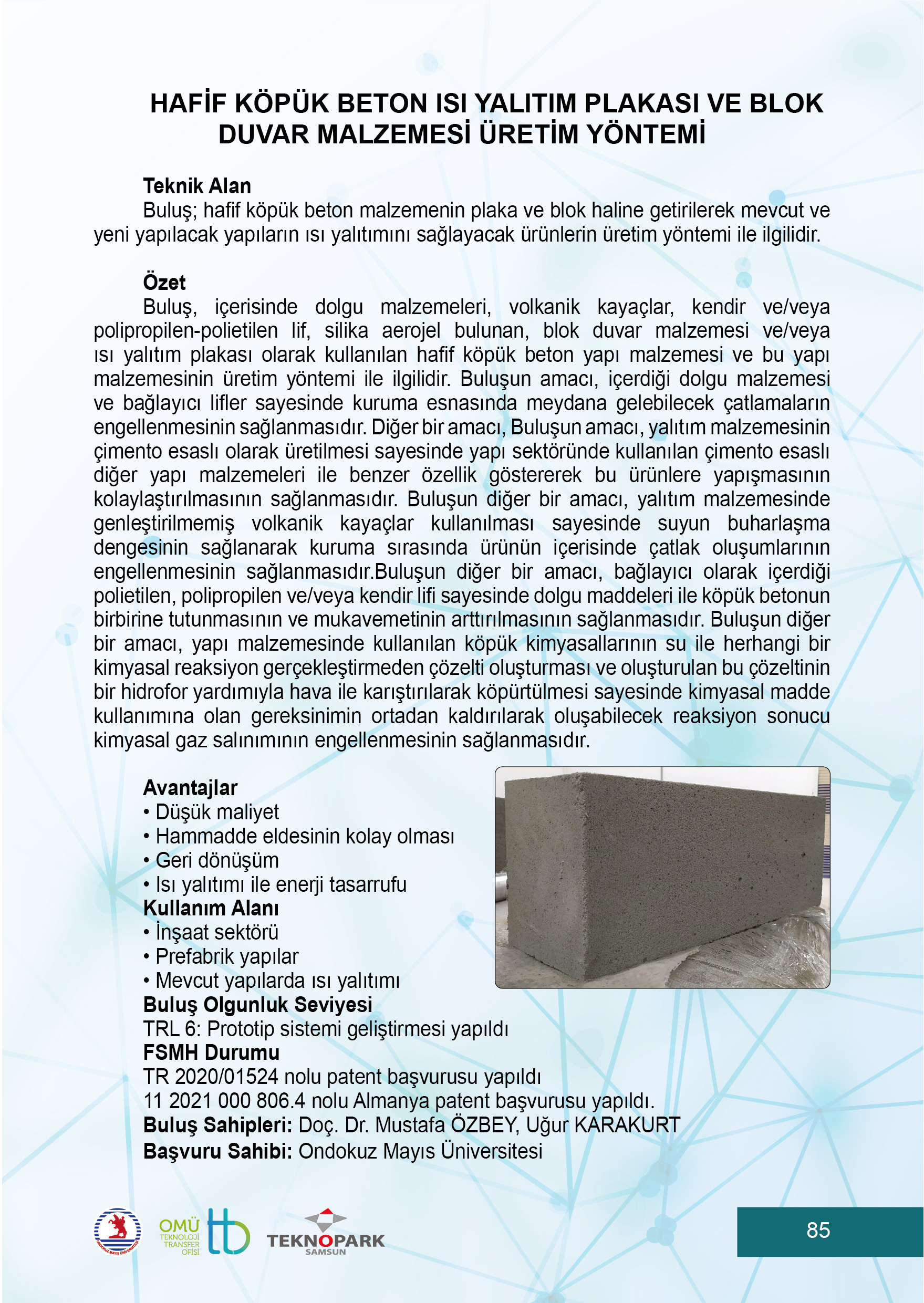Hafif Köpük Beton İçerisine Dolgu Malzemeleri Isı Yalıtım Plakası Ve Blok Duvar Malzemeleri
